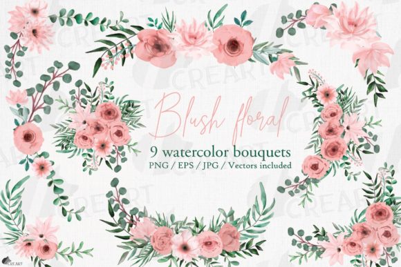 Blush Pink Floral Watercolour Bouquets