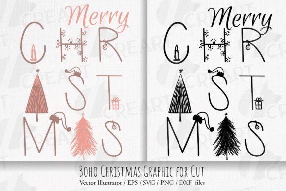 Boho Merry Christmas Hand Drawn Pines Graphics