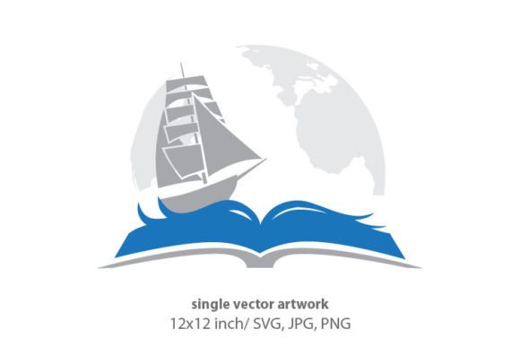 Book, Sailboat and Globe in Behind