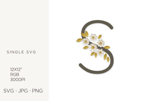 Floral Monogram, Flowers, Letter S Graphics & Icons