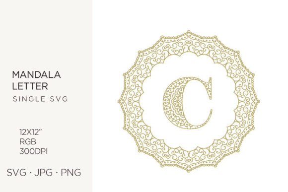 Golden Floral Mandala Frame, Letter C