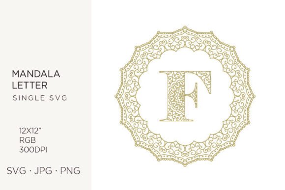 Golden Floral Mandala Frame, Letter F: Graphics & Icons for Creative Design