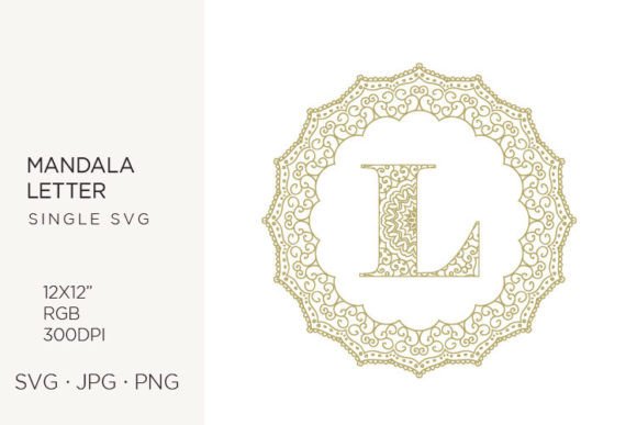 Golden Floral Mandala Frame, Letter L: Graphics & Icons for Crafters