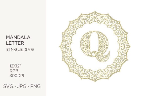 Golden Floral Mandala Frame, Letter Q: Graphics & Icons for Creative Brands