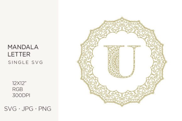 Golden Floral Mandala Frame, Letter U: SVG Graphics & Icons
