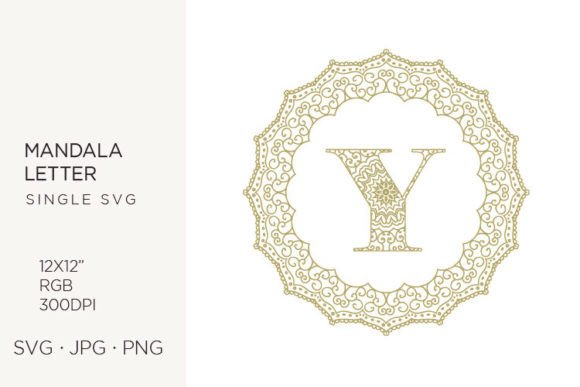 Golden Floral Mandala Frame, Letter Y: Graphics and Icons
