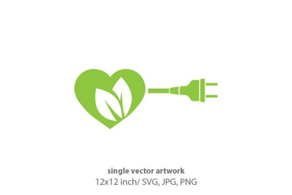 Green Heart, Leaves and Electrical Plug Graphics