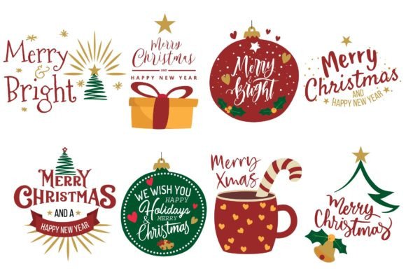 Merry Christmas Greeting Card Bundle PNG: Graphics for Print Templates