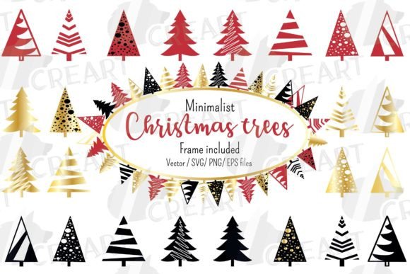Minimalist Christmas Trees Clip Art SVG: Graphics for Print Templates