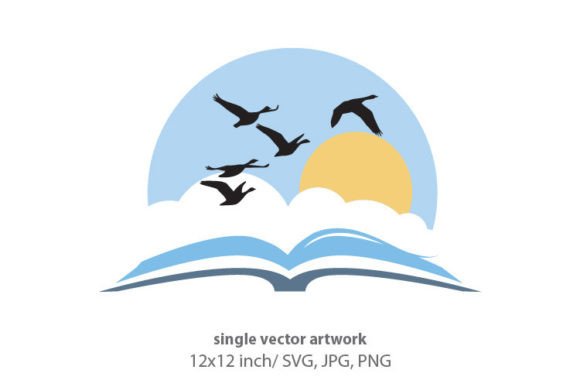 Open Book with Birds and Sunny Sky Graphics