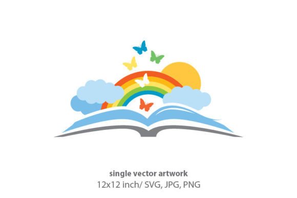 Rainbow Book and Colorful Butterflies Graphics