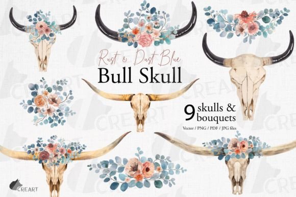 Rust, Dust Blue Eucalyptus Bull Skull Graphics