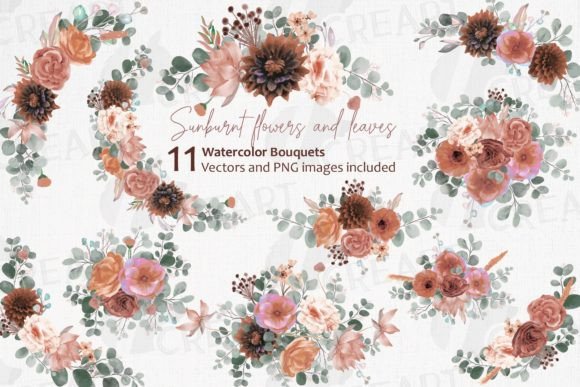 Sunburnt Flowers & Eucalyptus Bouquets: Graphics + Print Templates