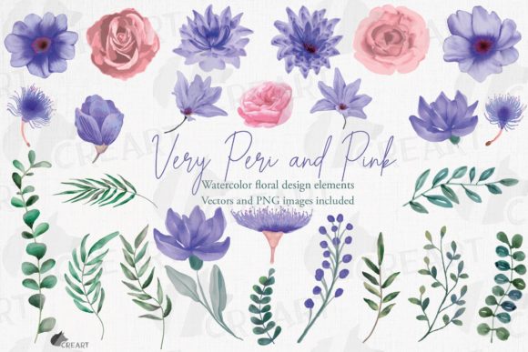 Very Peri & Pink Flowers Graphics for Print Templates