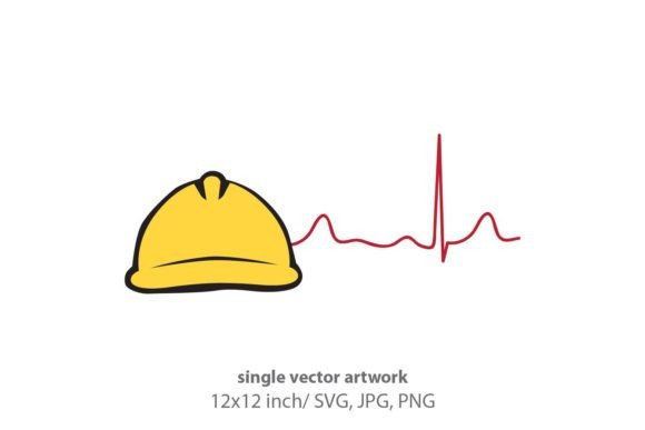 Yellow Hard Hat with Red Heart Line Icons & Graphics