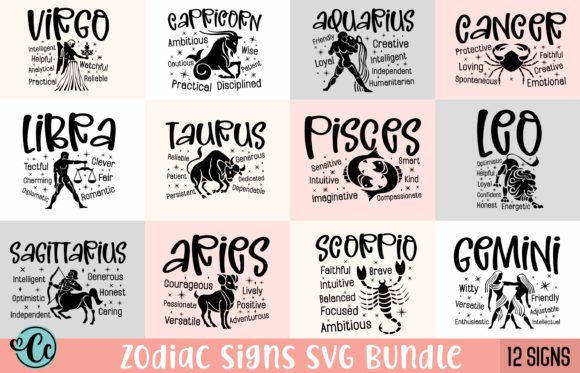 Zodiac Signs SVG Bundle: Graphics for Crafts & Content